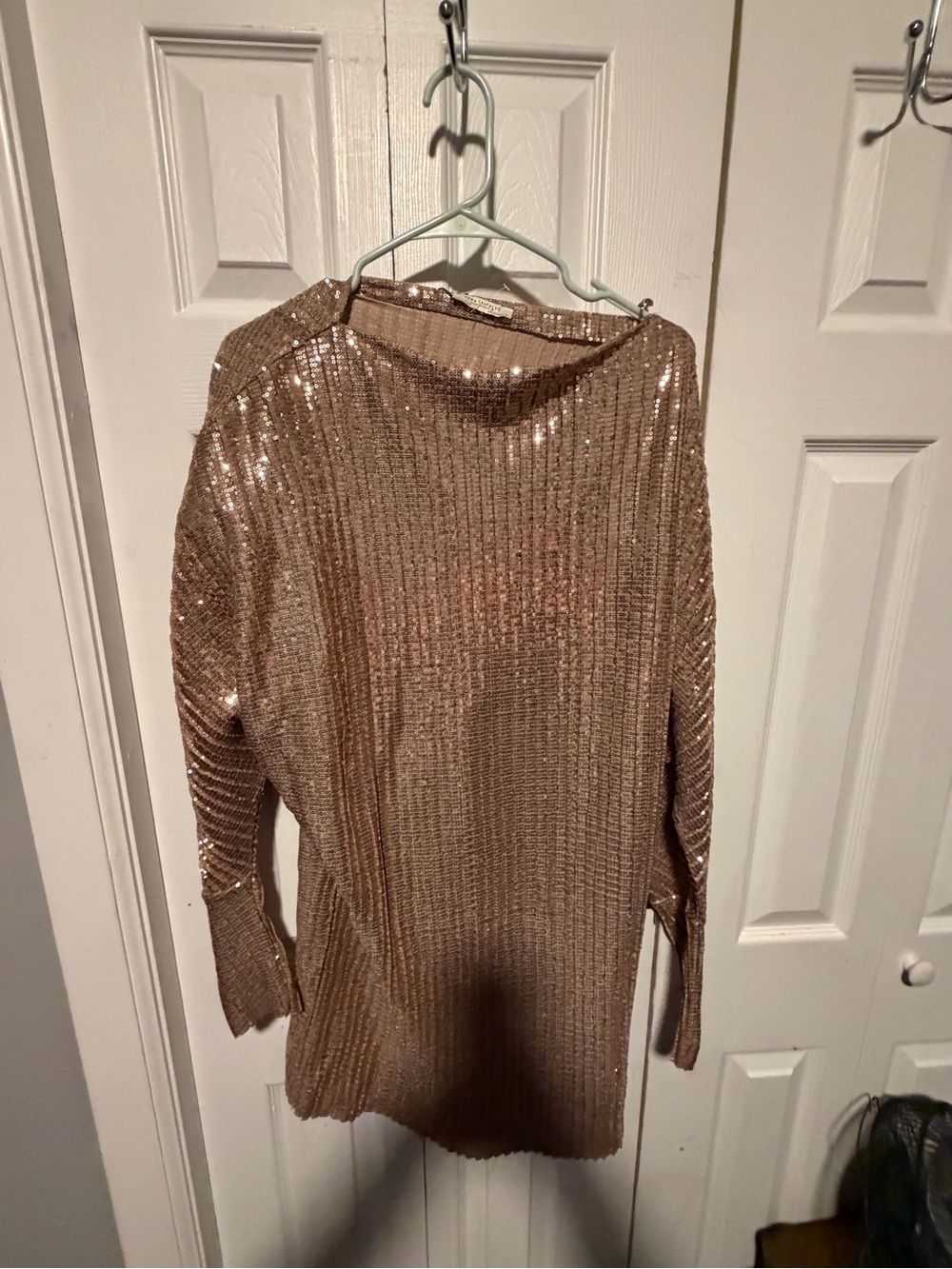 Zara Rose Gold Sequin Long Sleeve Top